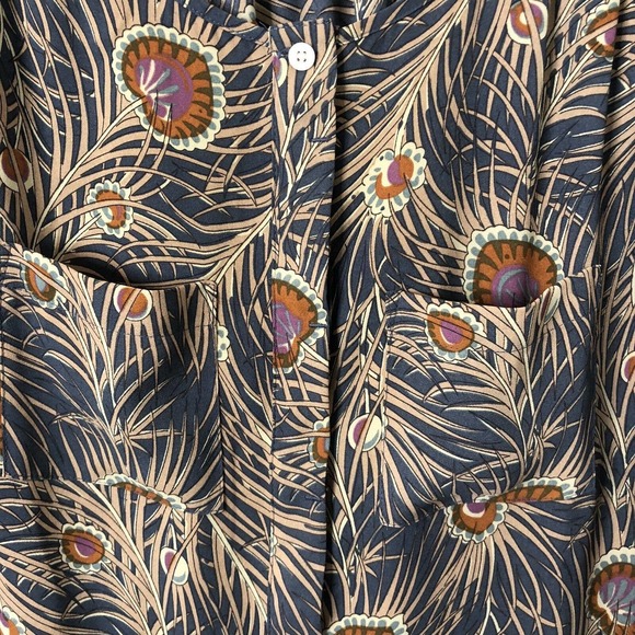 Ann Taylor Loft Women's Peacock Feather Button Up Long Sleeve Blouse Size XS - Picture 2 of 7